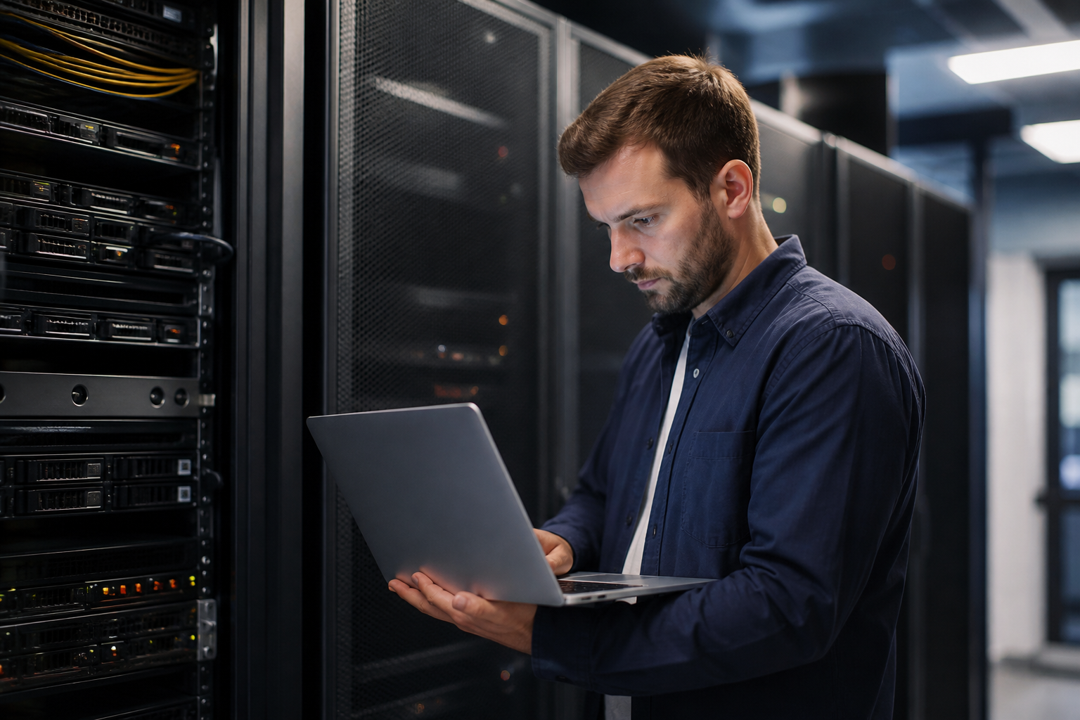 Technicien vérifiant des données lors d'une migration de site web vers une nouvelle plateforme
