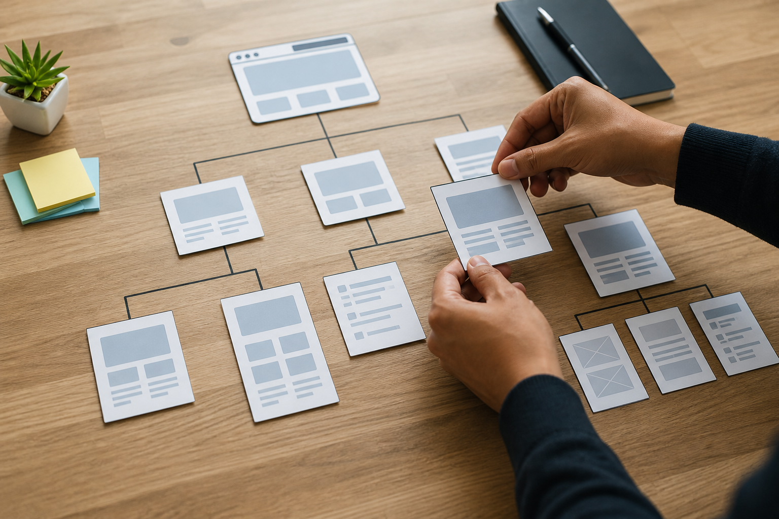 Schéma d'organisation et de structure d'un site web avec des pages reliées entre elles