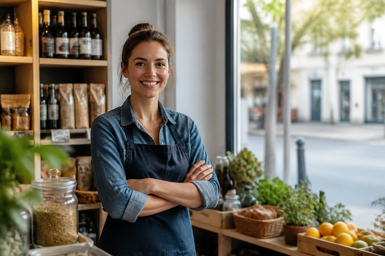 Commerçant dans sa boutique représentant une entreprise locale visible sur Google Maps