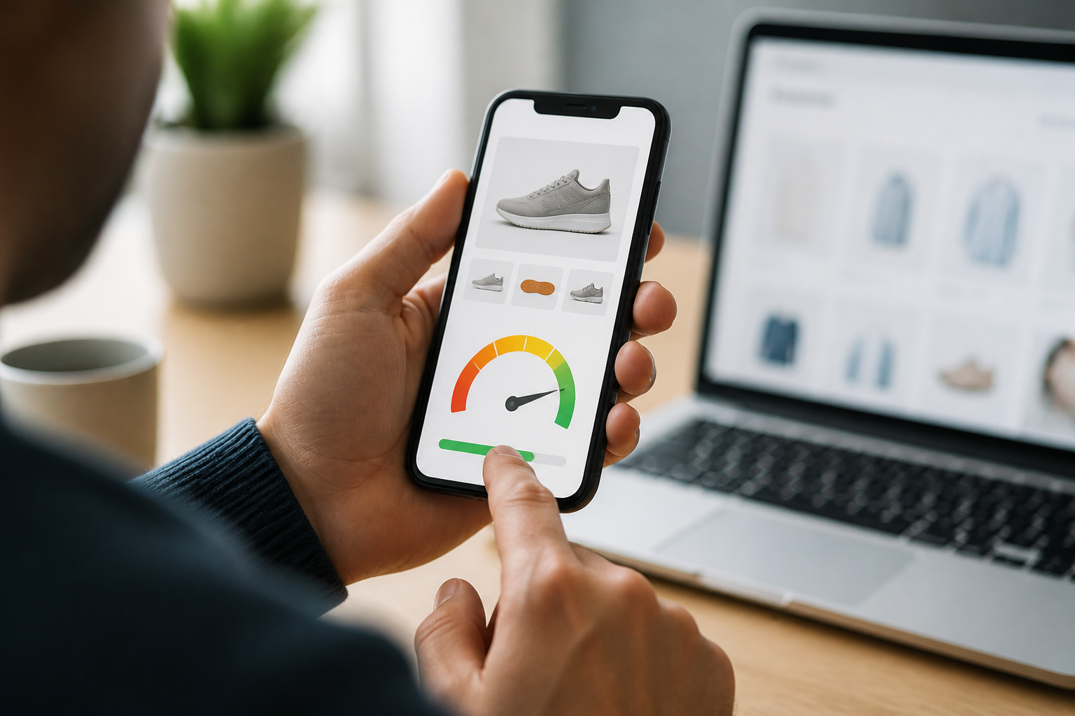 Utilisateur testant la vitesse de chargement d'un site e-commerce sur son smartphone