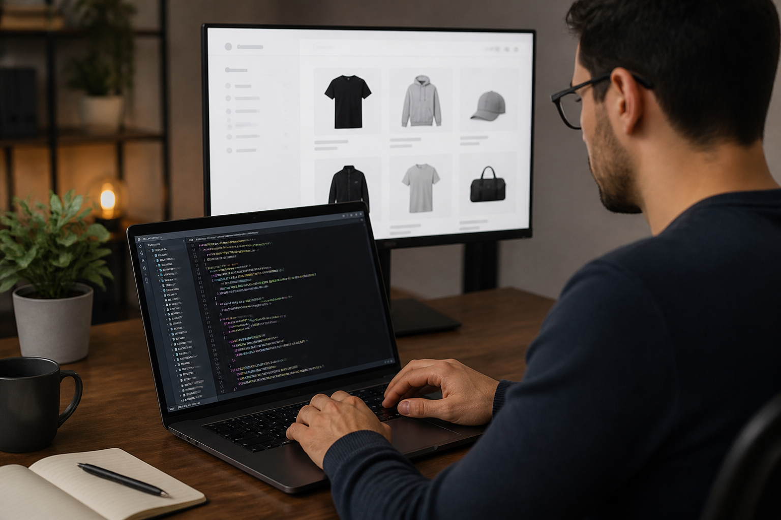 Développeur travaillant sur du code pour personnaliser une boutique en ligne WooCommerce