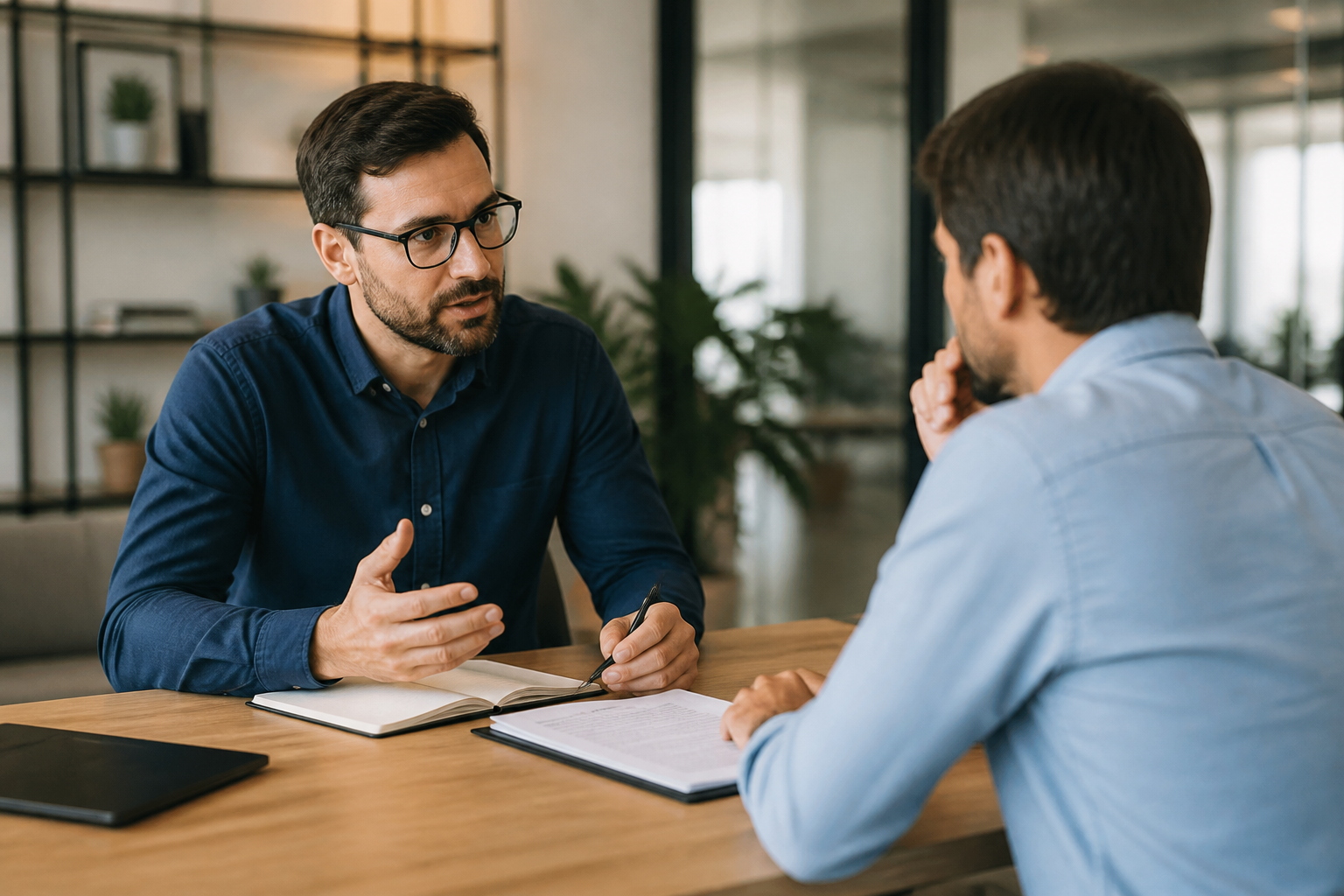 Échange professionnel entre un client et un prestataire autour d'un projet de développement web