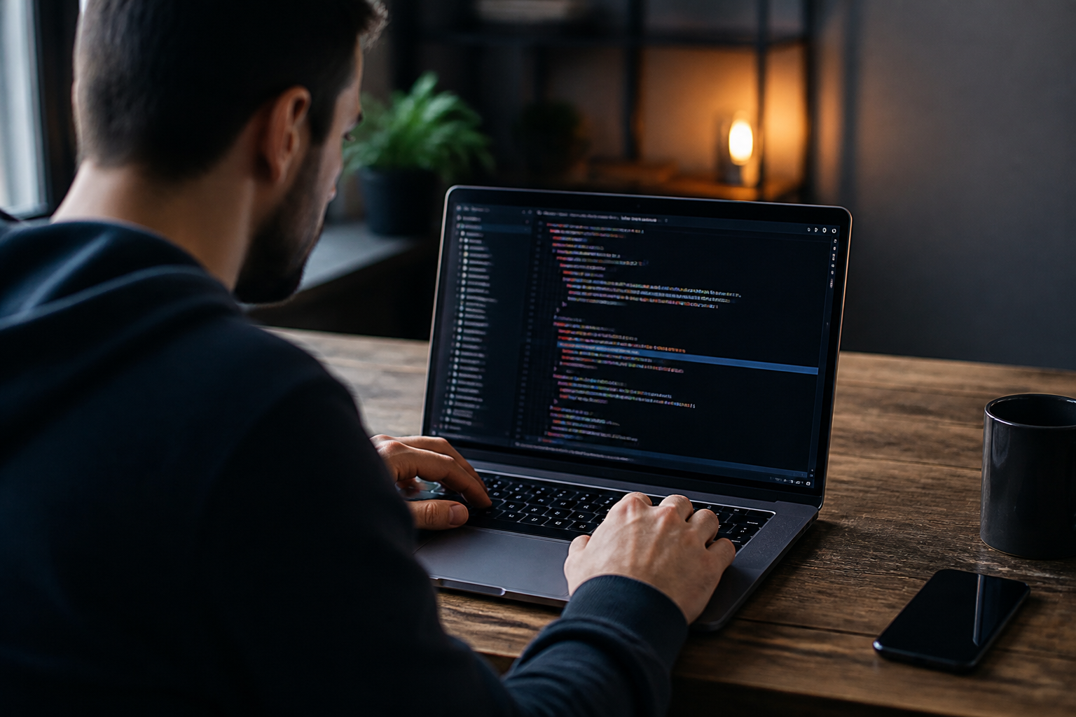 Développeur analysant du code source sur un ordinateur portable pour détecter un fichier malveillant
