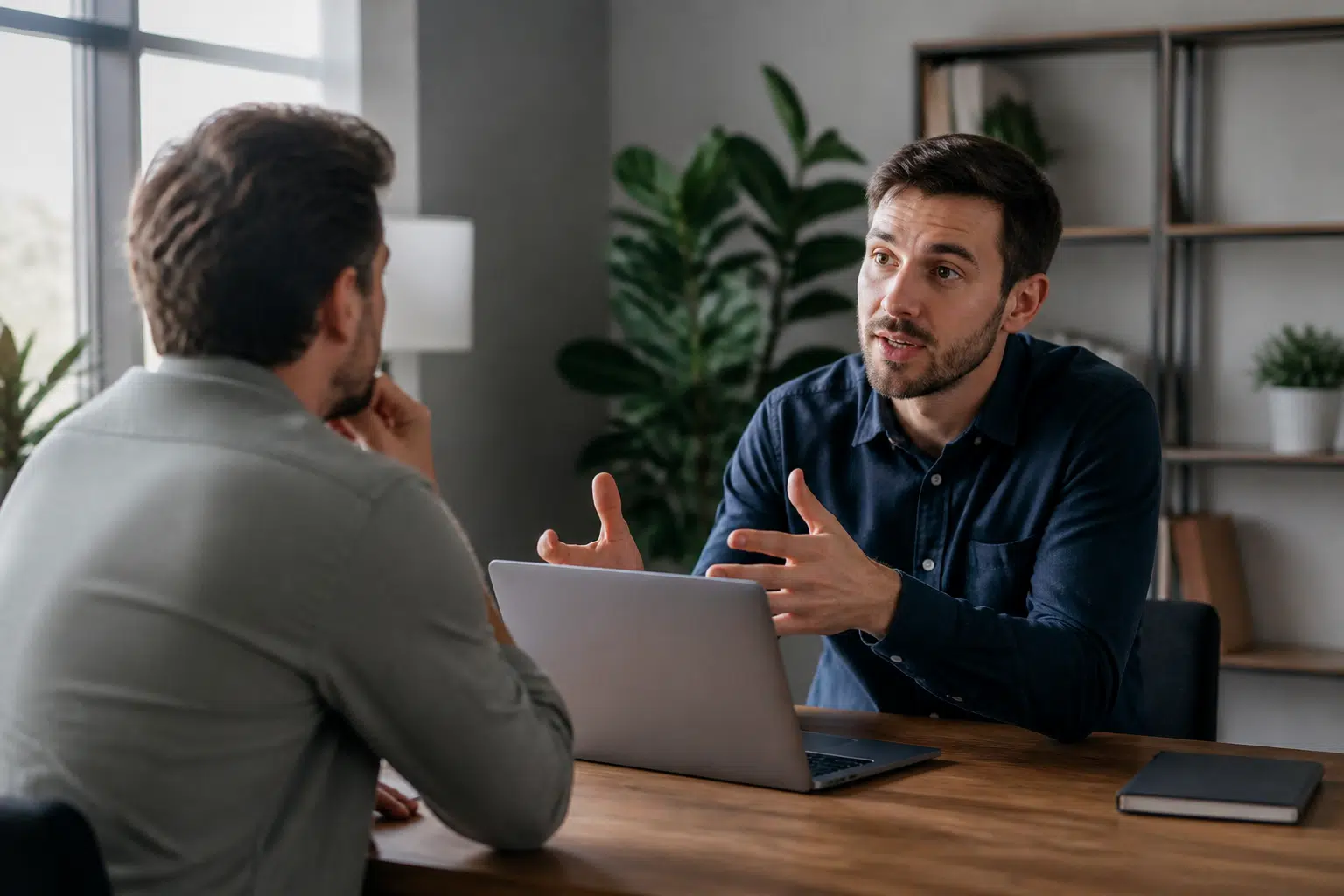 Consultant échangeant avec un client sur une stratégie de référencement