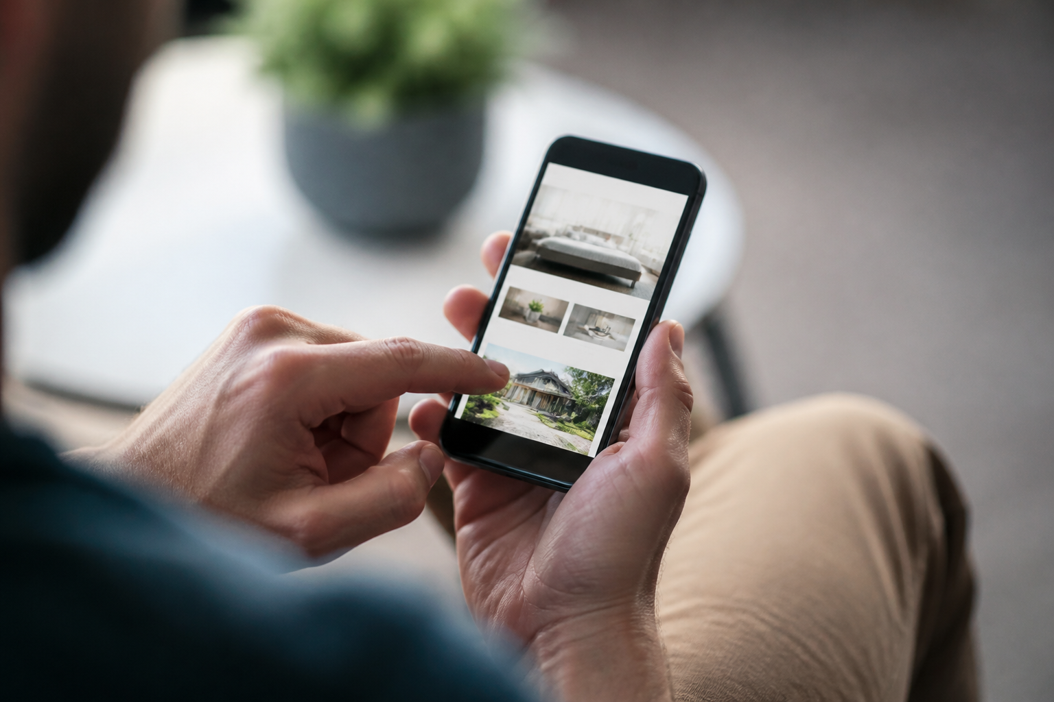 Personne tenant un smartphone et naviguant sur un site web responsive