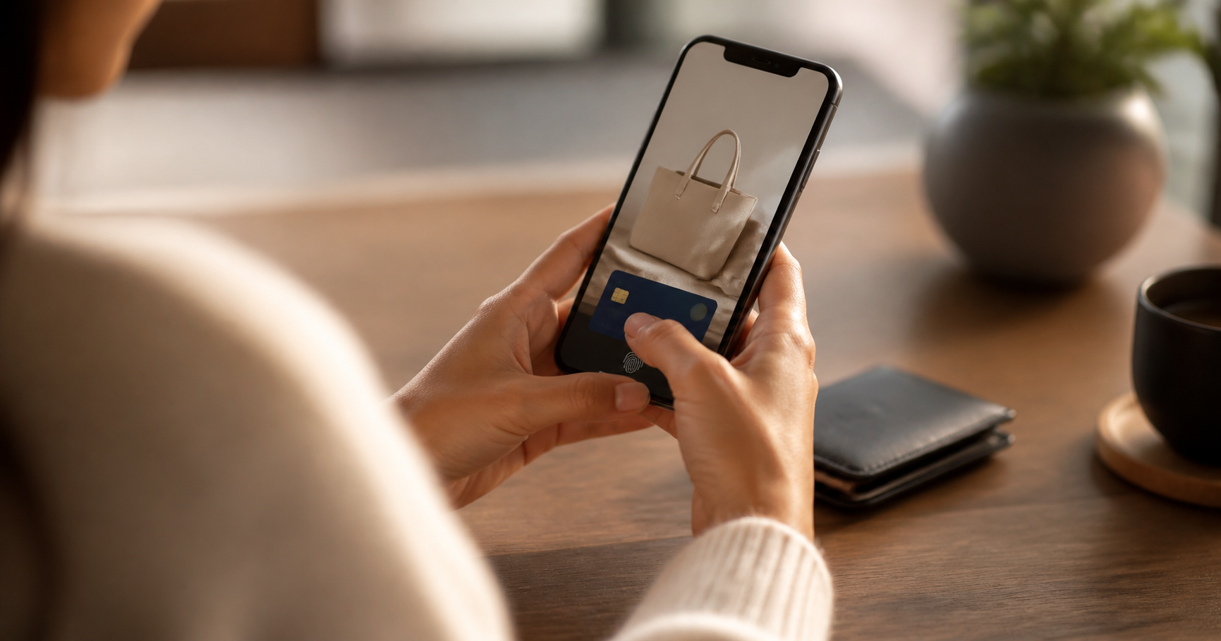 Utilisateur effectuant un achat en ligne et un paiement depuis son smartphone