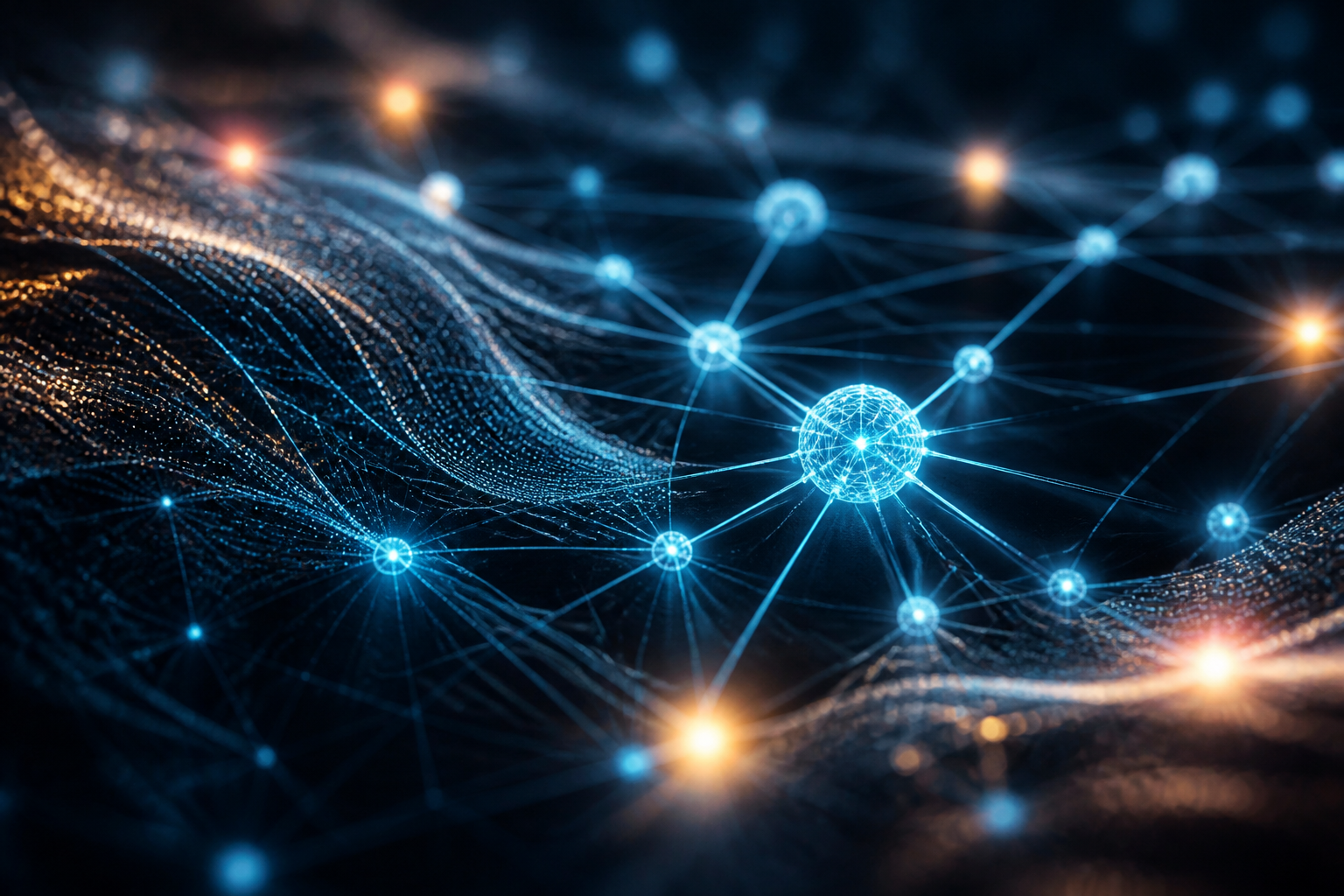 Représentation visuelle de connexions de données et de réseaux numériques liés à l'intelligence artificielle