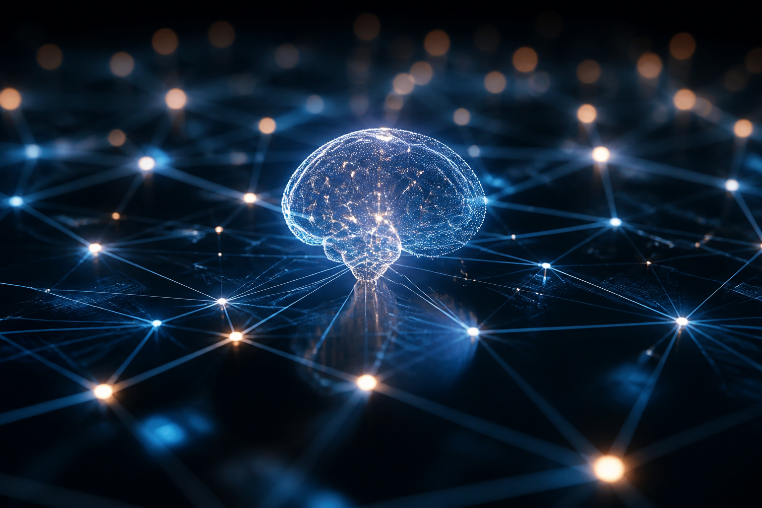 Représentation visuelle d'un réseau de données connecté symbolisant l'intelligence artificielle et la recherche en ligne