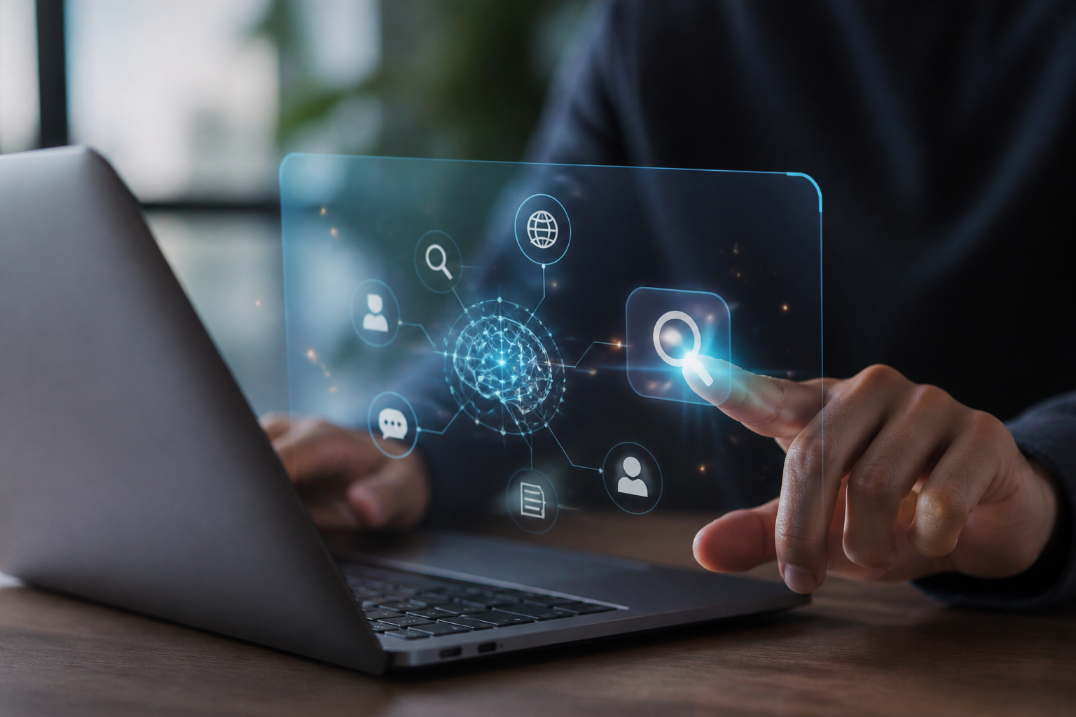 Interface numérique représentant l'intelligence artificielle et la recherche en ligne