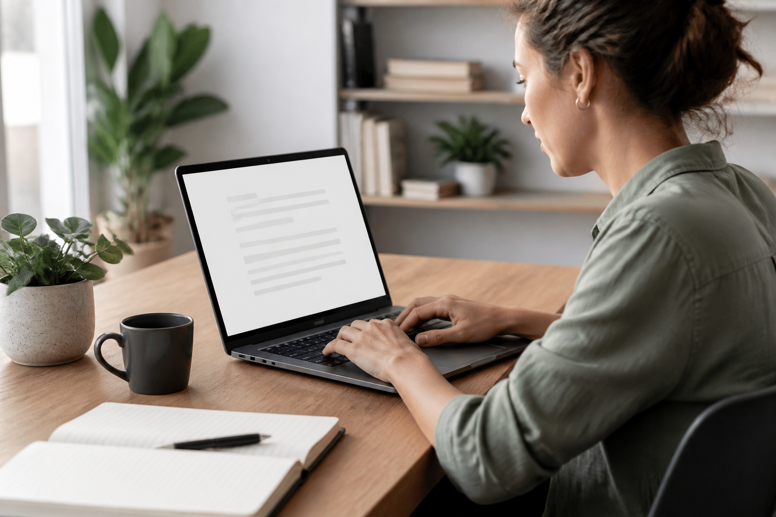 Personne rédigeant du contenu structuré sur un ordinateur portable