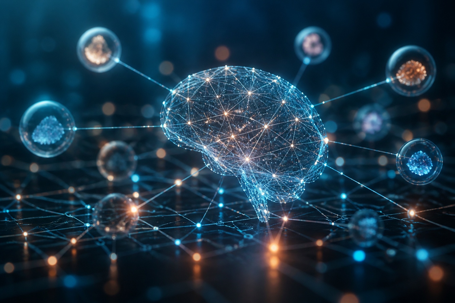 Représentation visuelle d'un réseau d'intelligence artificielle symbolisant les moteurs de recherche génératifs