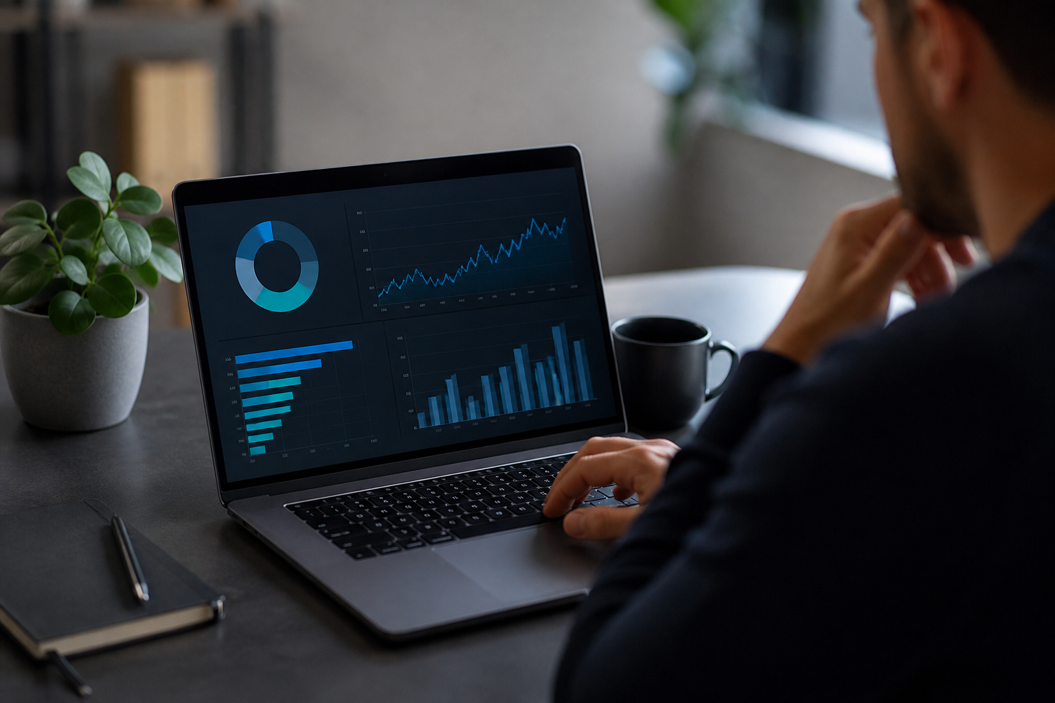 Personne analysant des données de performance sur un tableau de bord numérique