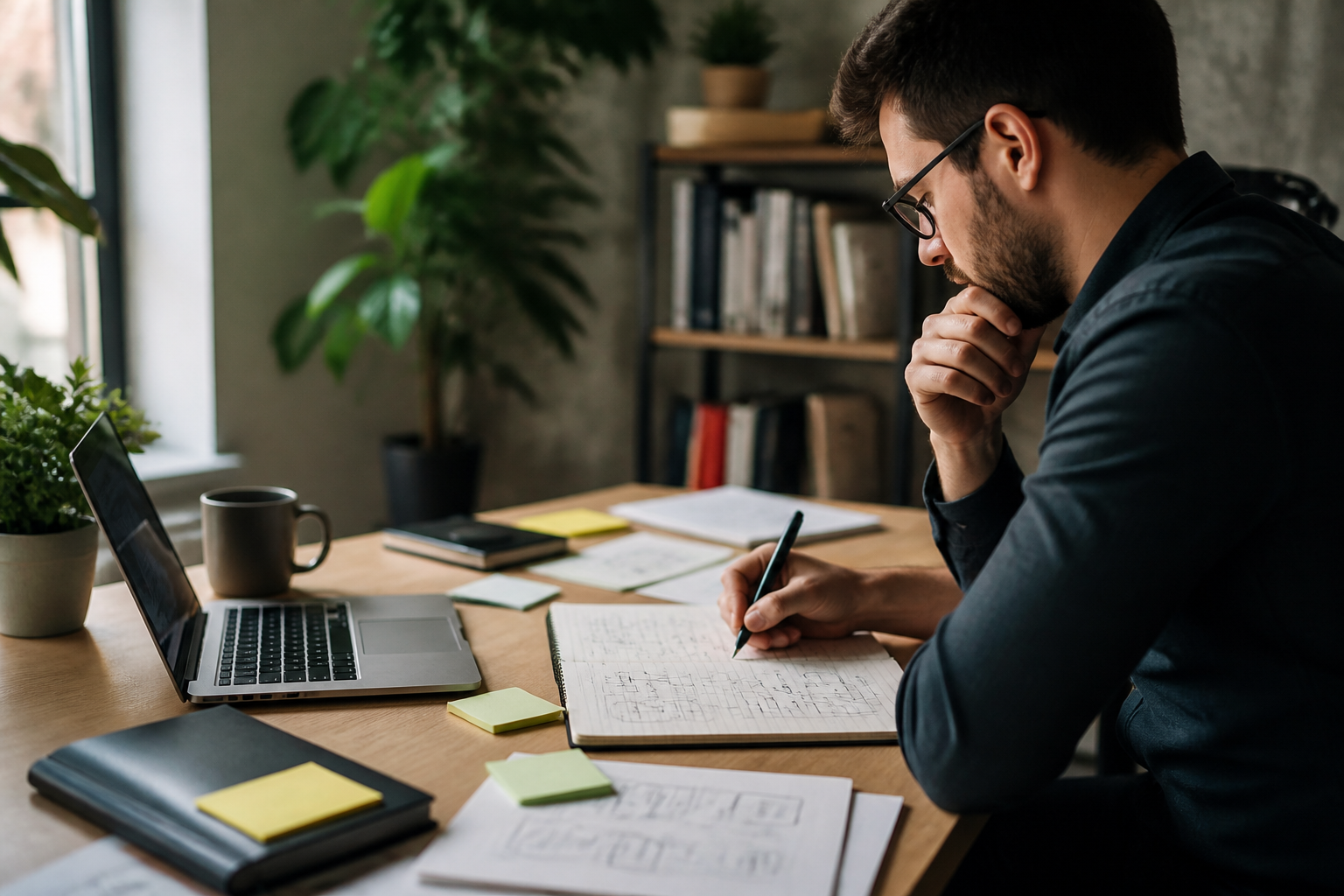 Rédacteur travaillant sur une stratégie de contenu éditorial pour un site web