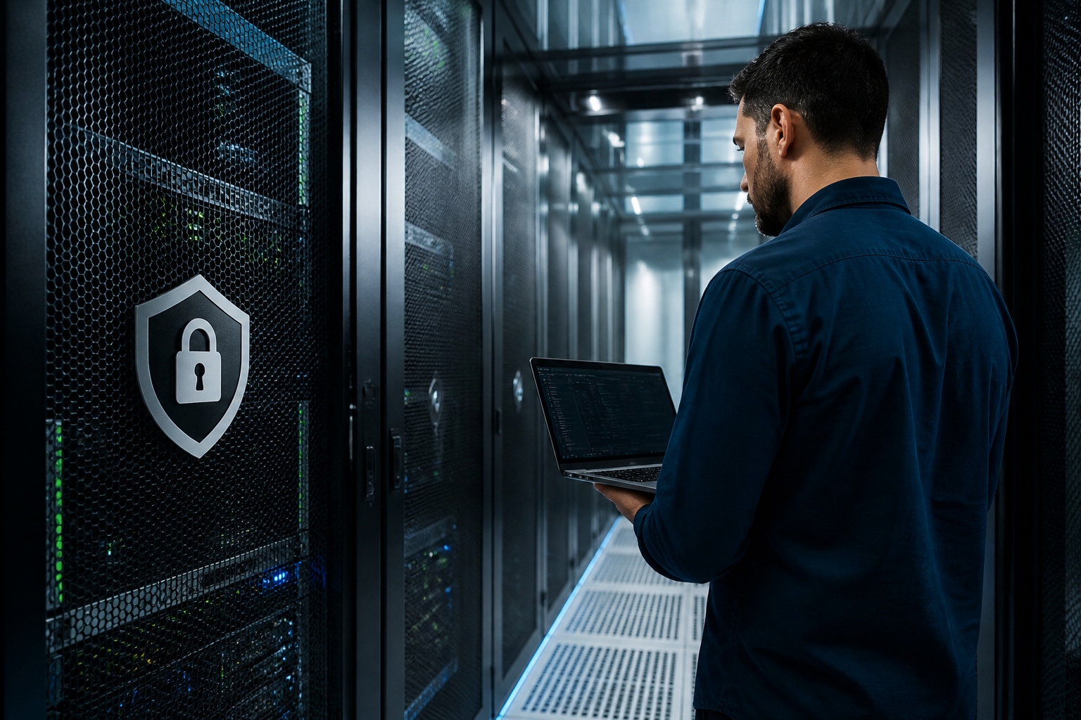 Serveur informatique symbolisant la sécurité et l'hébergement des données